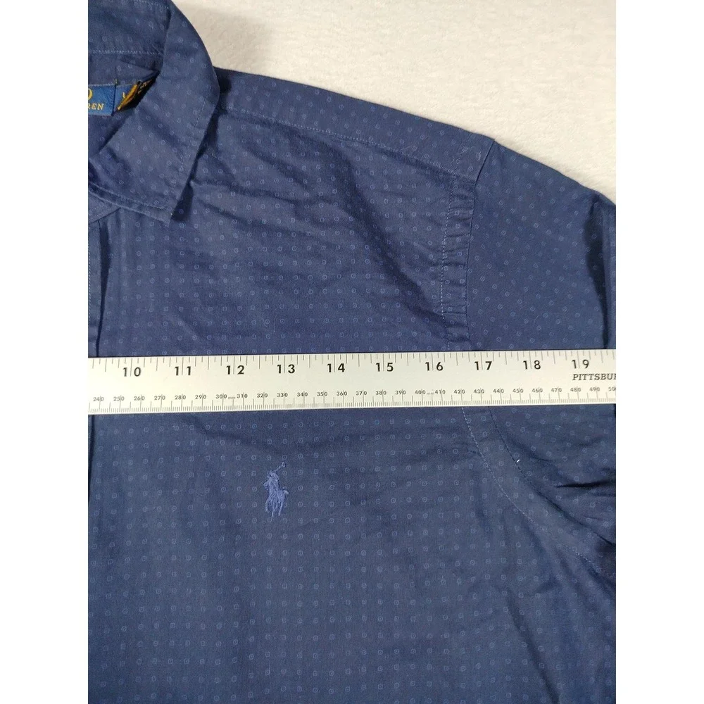 Polo Ralph Lauren Shirt Mens Large Blue Micro Print Button Down Business Casual